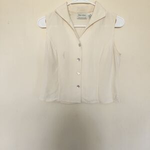 Preview Collection Cream Sleeveless Collared Button Front Blouse